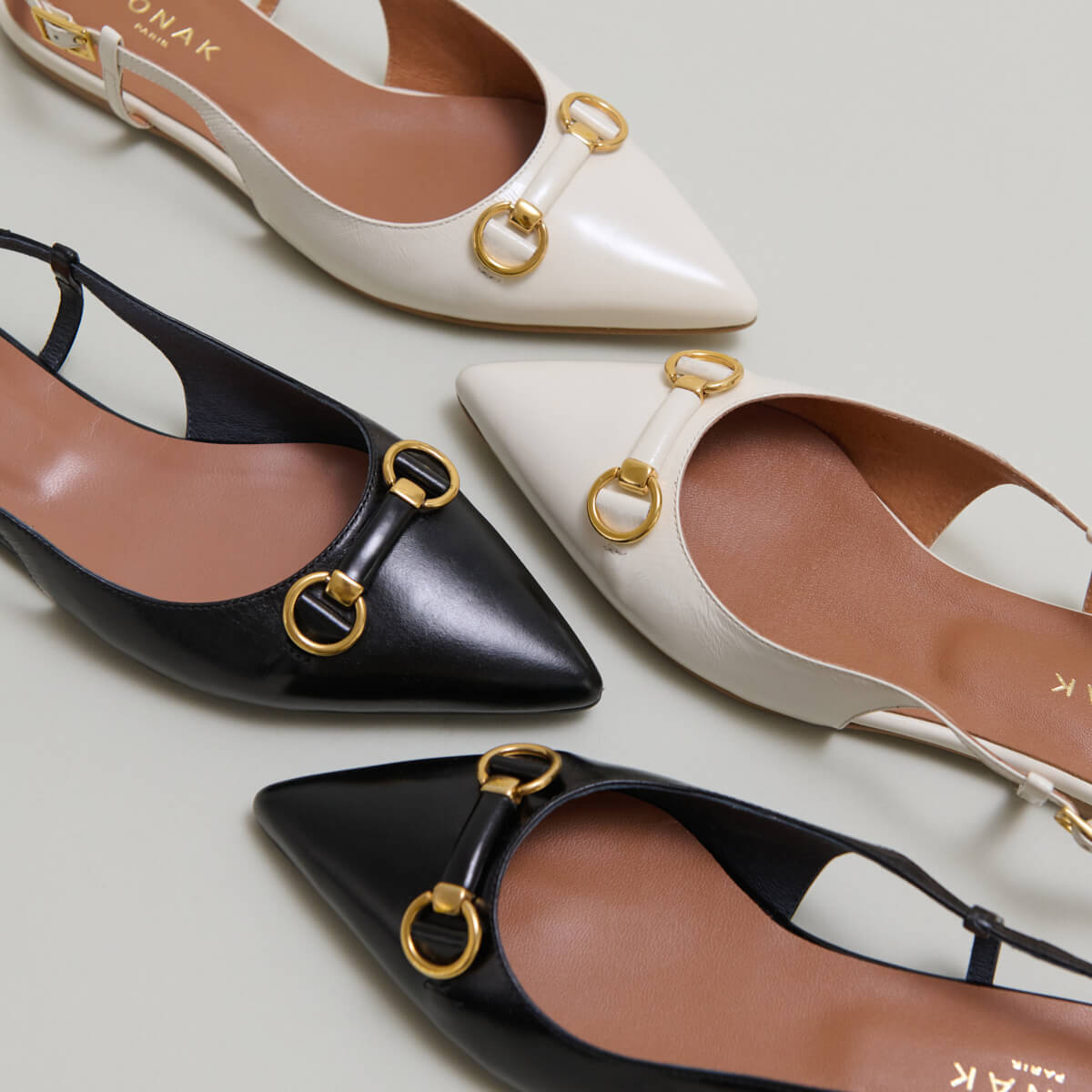 Ballerines slingbacks à bouts pointus et mors dorés